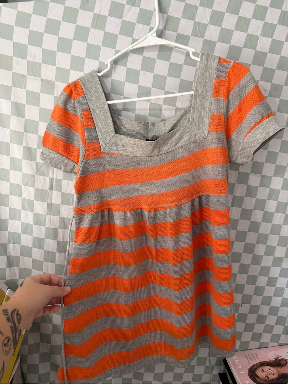 Womens Orange & Gray striped shirt FANG